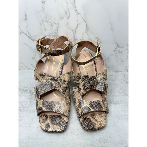 Cole Haan Sandals Womens Size 5.5B Leather Snakeskin Print Ankle Strap Heels - Picture 4 of 13